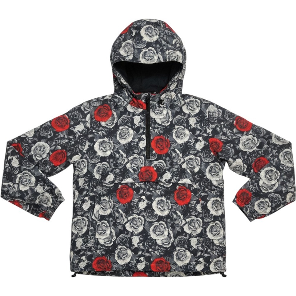 rue21 Rose Floral Print Anorak Windbreaker Jacket Mens Medium Pullover Black
